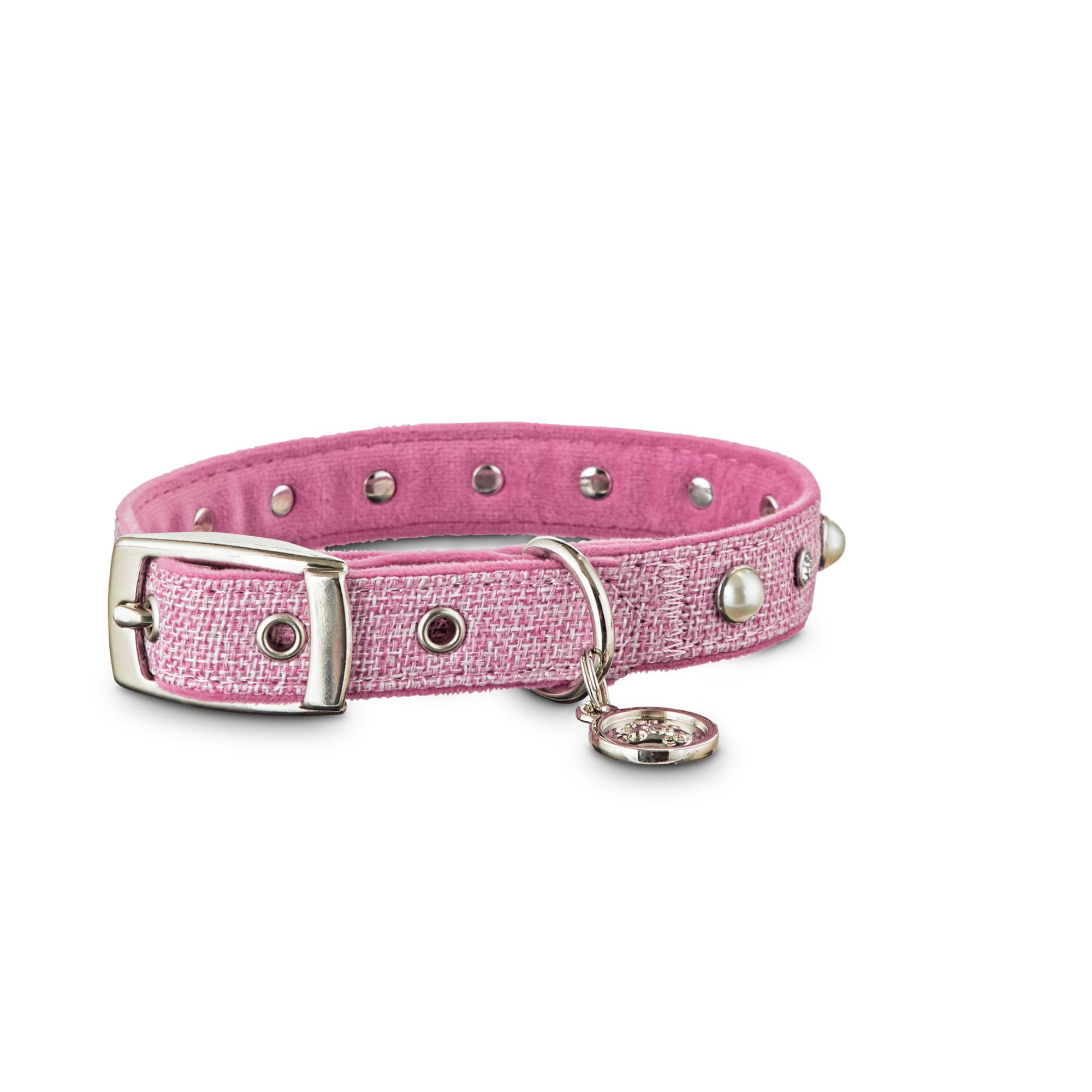 Bond  Co. Glitz and Glamor Pink Tweed Dog Collar， Large