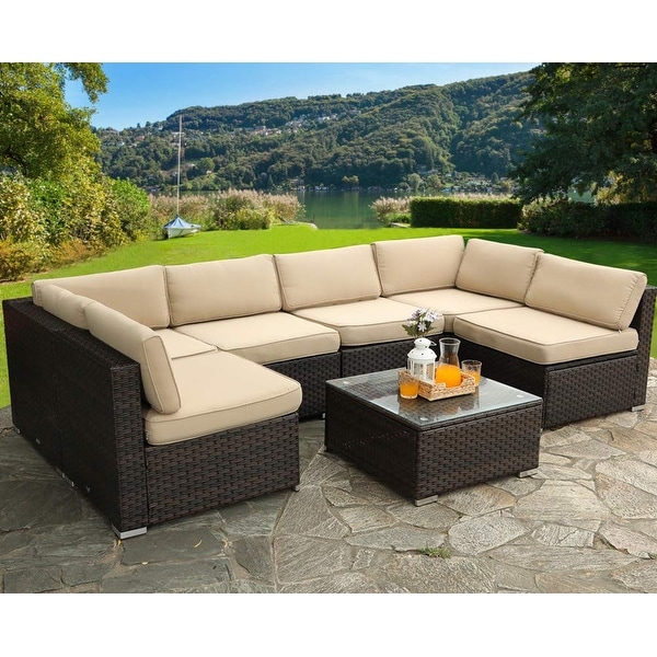 Gariau Rattan/Wicker 13Piece Outdoor Patio Conversation Sectional Set with 2 Kinds of Gas Fire Pit Tables by Havenside Home