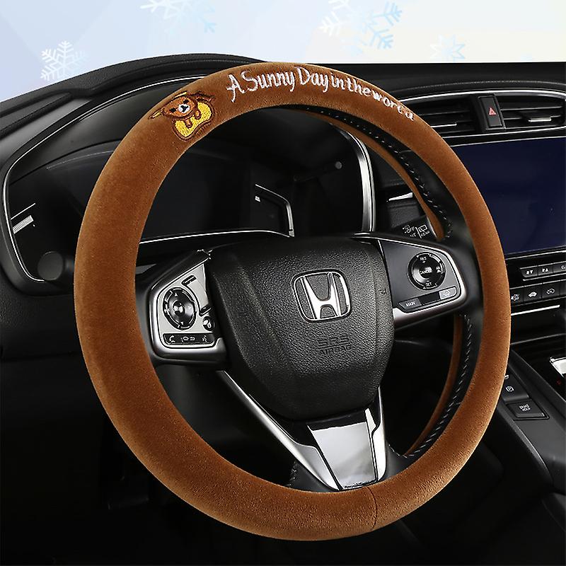 Short Plush Car Steering Wheel Cover Cartoon Winter Fashion New Warm Handle Cover For Men And Women Cute Internet Red Car Handle Cover