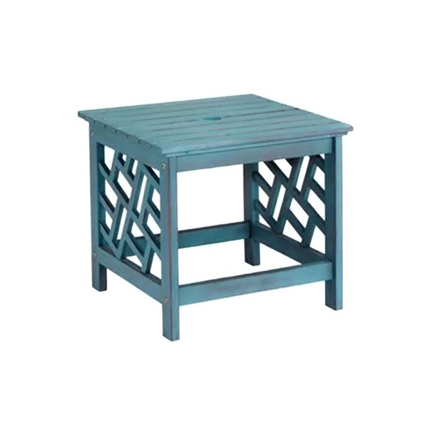 Four Seasons Courtyard 18 Inch Distressed Hardwood Portland Square Outdoor Patio End Table With Brushed Wire Finish amp 70 Pound Maximum Capacity Blue