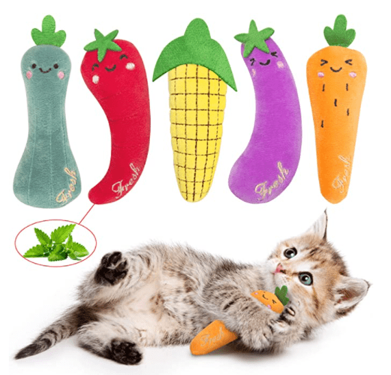 GreenJoy Catnip Toys for Cats - Plush Cat Chew Toys Teething Interactive for Kitten 5 PCS