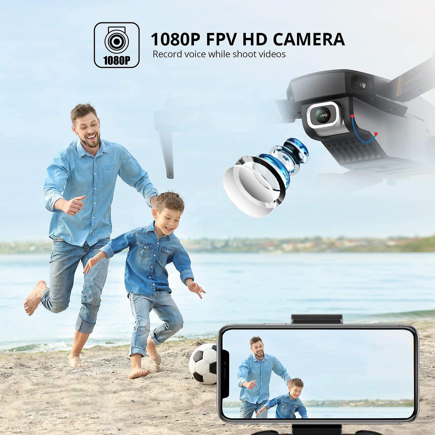 1080p Hd Camera， Foldable Quad Axis， Drone With Live Fpv Video， Trajectory Flight， App Control， Altitude Hold， One Button Return (2 Batteries)