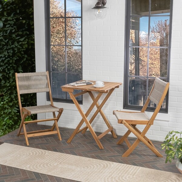 Cadiz Modern Coastal 3Piece Acacia Wood Outdoor Folding Bistro Set，by JONATHAN Y