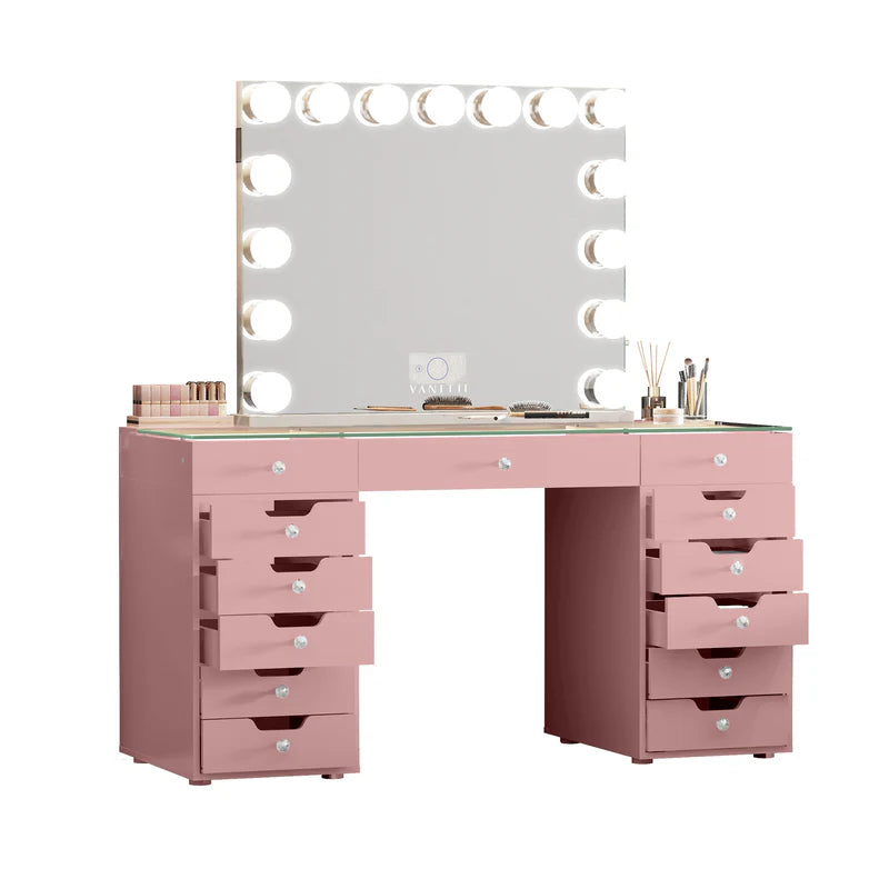 Eva Vanity Desk - 13 Storage Drawers - Pink  VNT-EVA-A01-PINK