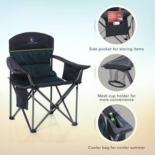 PHI VILLA Oversized Folding Camping Chair With Cooler Bag Thicken Padded Chair Heavy-Duty THD-E01CC402-GN