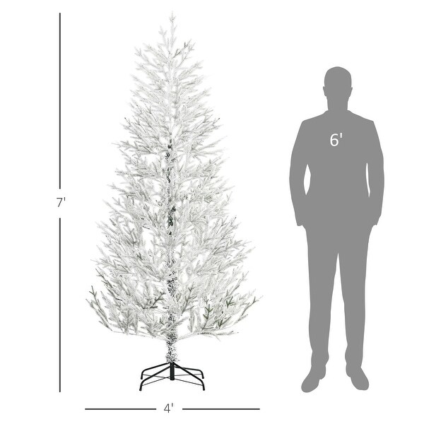 HOMCOM 7 ft. Flocked White Christmas Tree with Stand