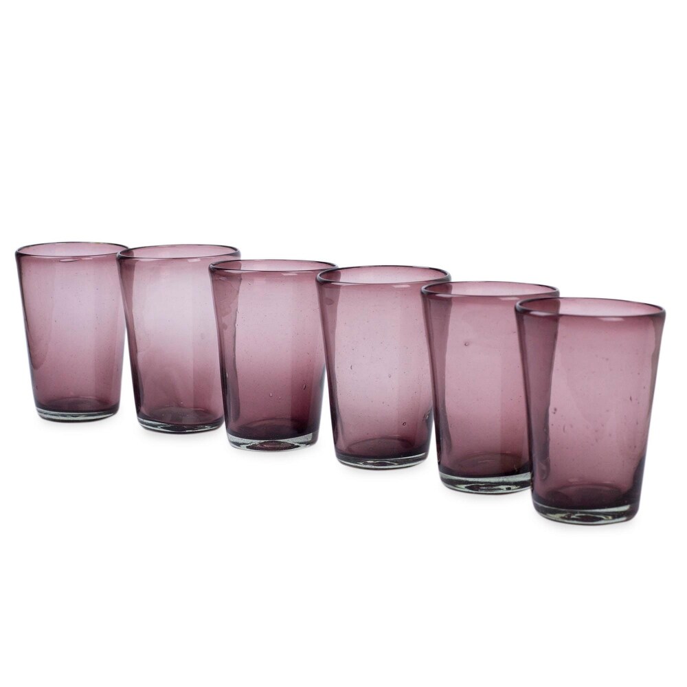 NOVICA Artisan Handblown Recycled Tall Tumblers Purple Drinkware Mexican Tableware Water Glasses 'Amethyst'(Set of 6)