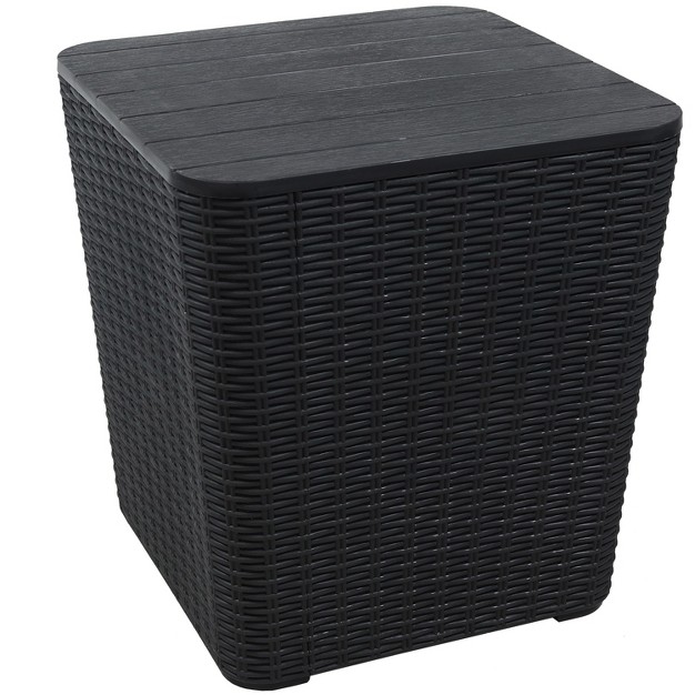 Sunnydaze Rattan Design Outdoor Side Table With Storage 11 5 gal