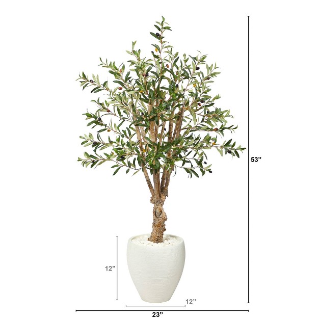 Nearly Natural 53-in Olive Artificial Tree In White Planter