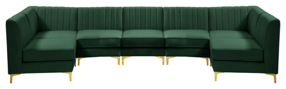 Alina Velvet Modular U Shaped Sectional   Midcentury   Sectional Sofas   by Meridian Furniture  Houzz