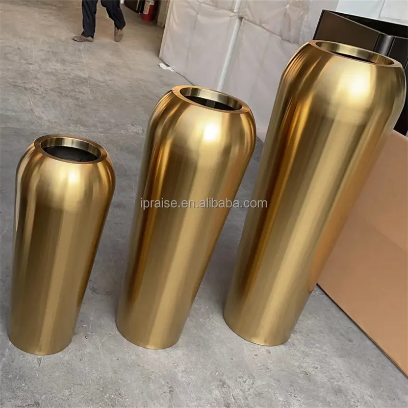 Outdoor garden supplies home decor plant vase / gold stainless steel flower pots/ planters for entrance