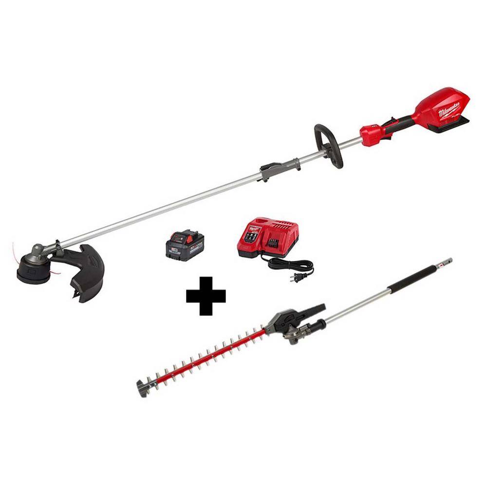 MW M18 FUEL 18 V Lithium Ion Brushless Cordless String Trimmer 8.0Ah Kit with M18 FUEL Hedge Trimmer Attachment 2825-21ST-49-16-2719