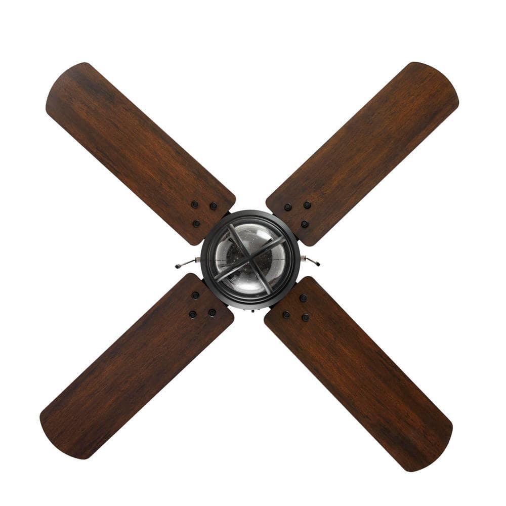 Hampton Bay Cedar Lake 44 in IndoorOutdoor LED Matte Black Damp Rated Ceiling Fan with Light Kit Downrod and 4 Reversible Blades