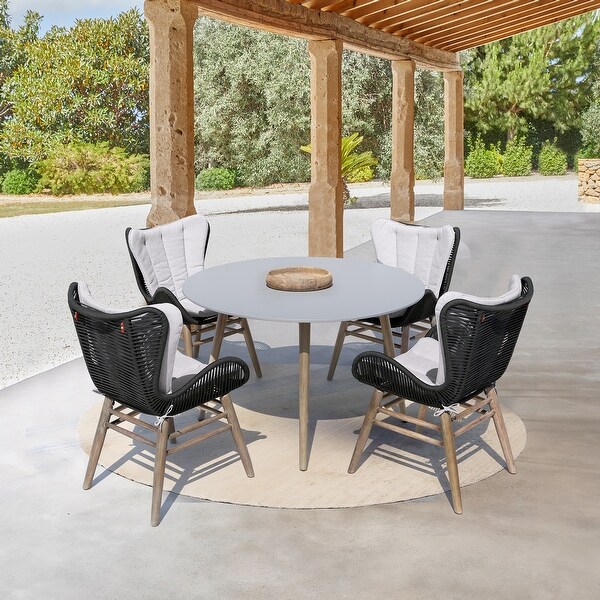 Sydney Modern Round Concrete and Wood Indoor Outdoor Dining Table