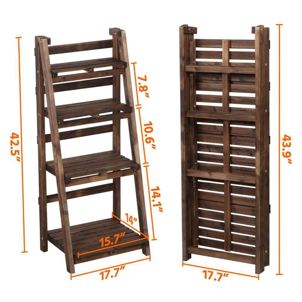 Yaheetech 42.5 in. H Foldable Wooden Flower Stand Shelf Ladder Stand， Indoor/Outdoor (4-Tier) DYamks0001