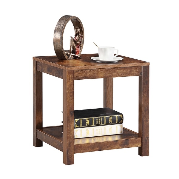 Modern Simple Side Table，Wooden 2-tier End Table with storage shelve