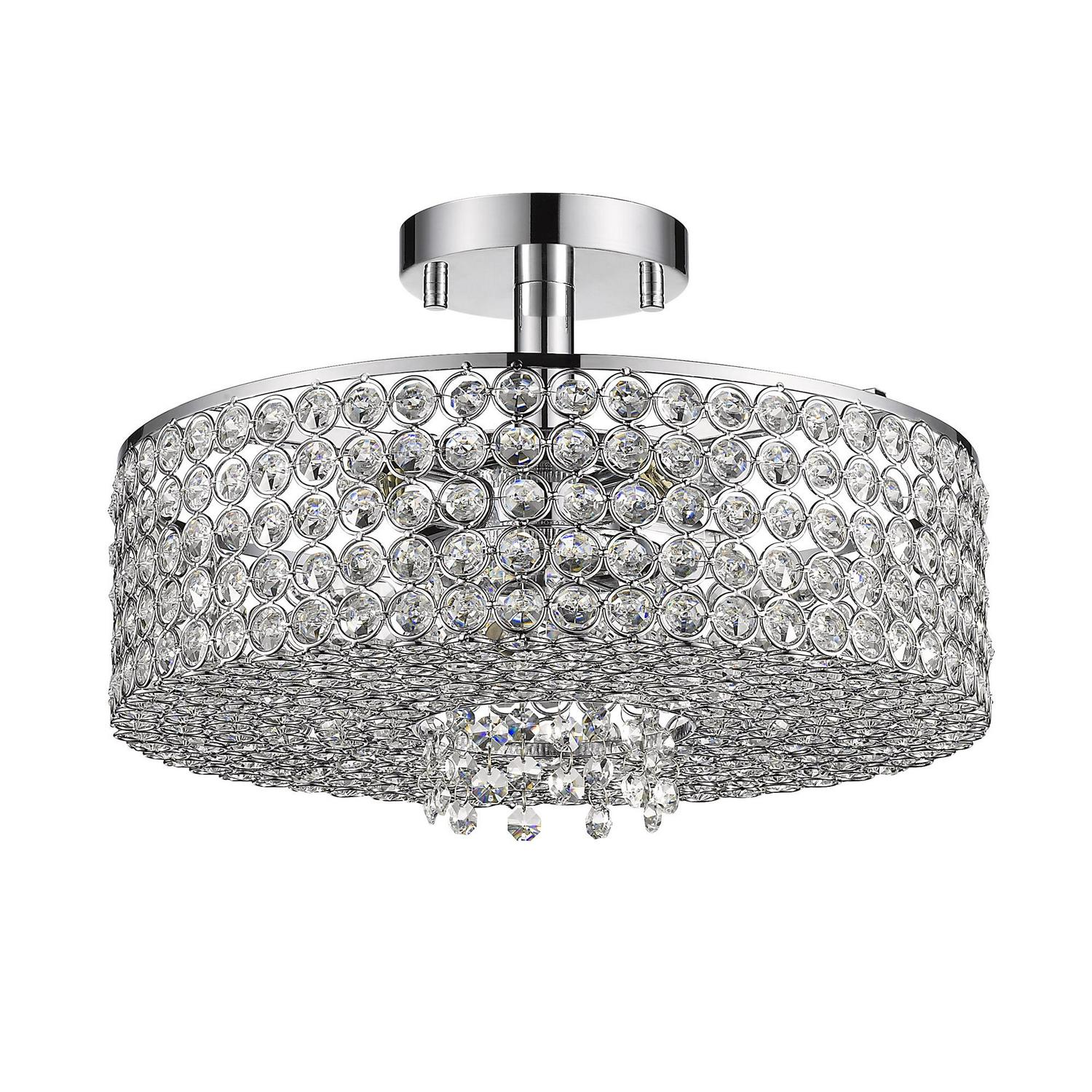 Ove Decors Monaco Crystal 5-Light Semi Flush Mount Chandelier， Chrome