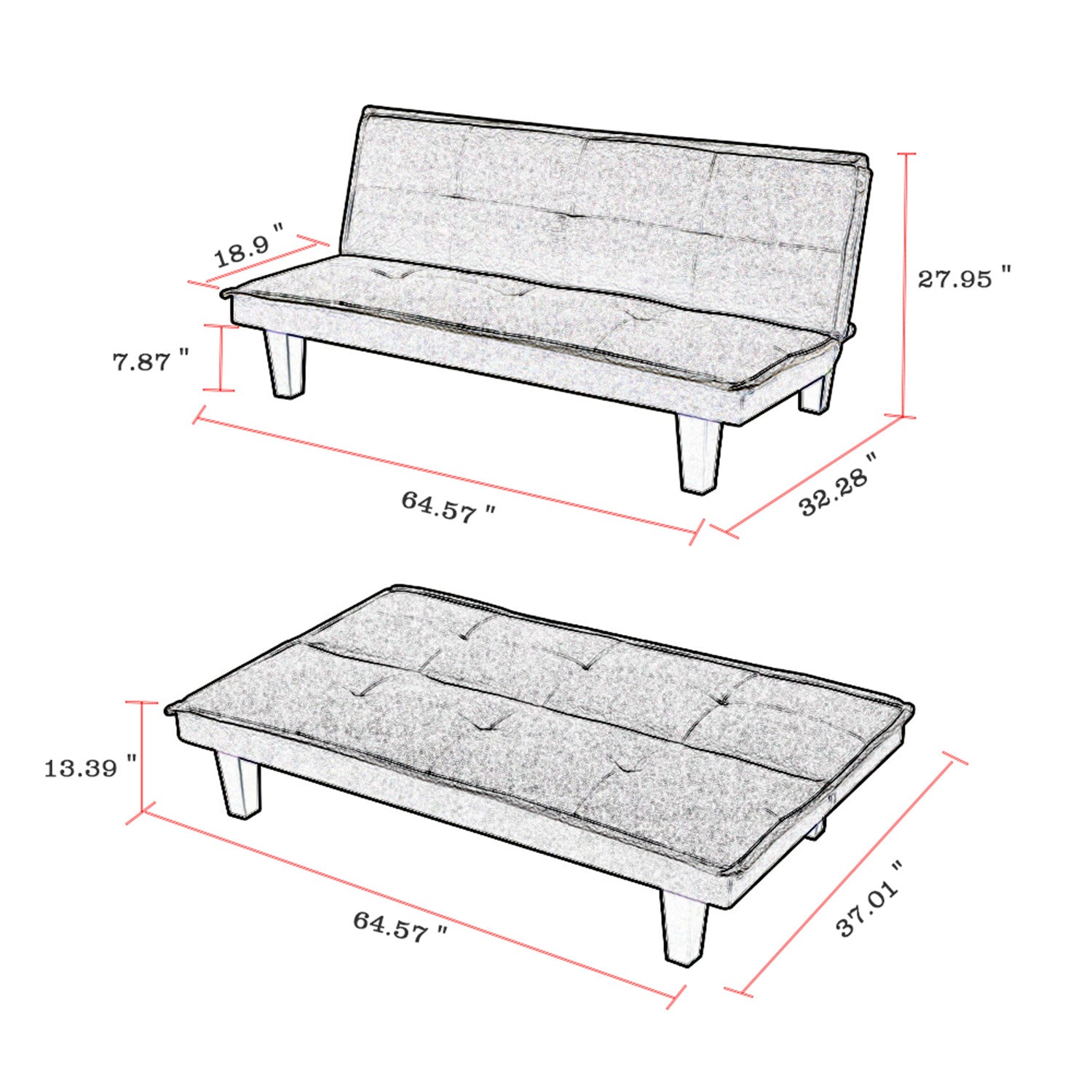 Aonesy Modern Fabric Futon Sofa Bed , Convertible Folding Futon Sofa Bed Sleeper for Home Living Room