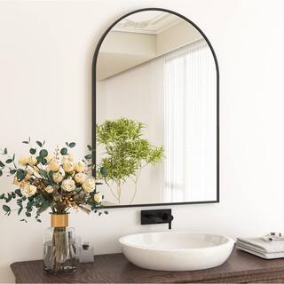 XRAMFY 24 in. W x 36 in. H Arched Black Aluminum Alloy Framed Wall Mirror BACSC2436-BLACK