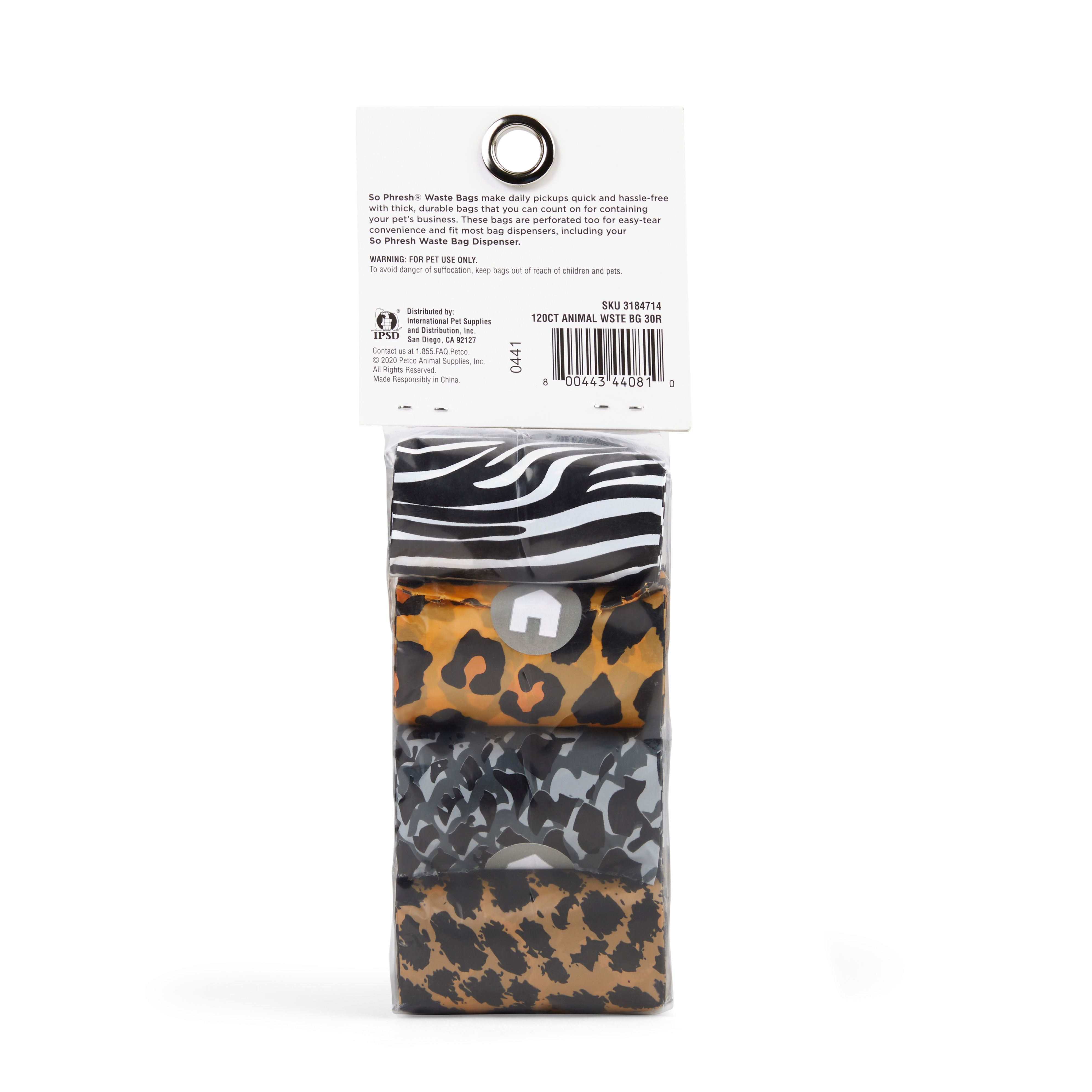 So Phresh Animal-Print Unscented Dog Waste Bags， Count of 120