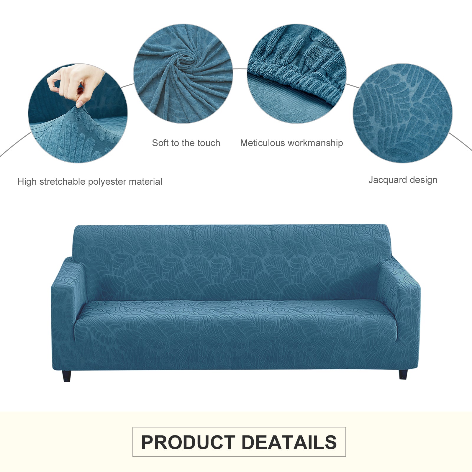 Oversize Couch Cover with Pillowcase & Foam, Slipcovers for Sofas Stretch Jacquard for 3 Seater Sofa,Loveseat Cover Chair Covers for Drawing/Living Room for Kids, Pets(3 Seater,Blue)