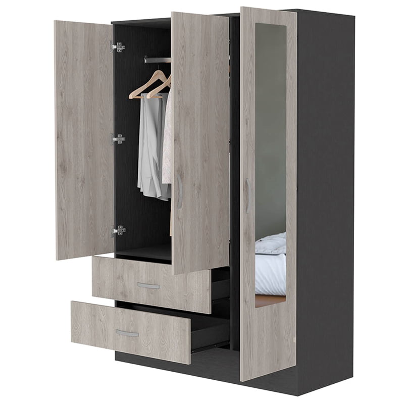 FM Furniture Florencia S Mirrored Modern Wood Armoire in Black Wenge/Light Oak