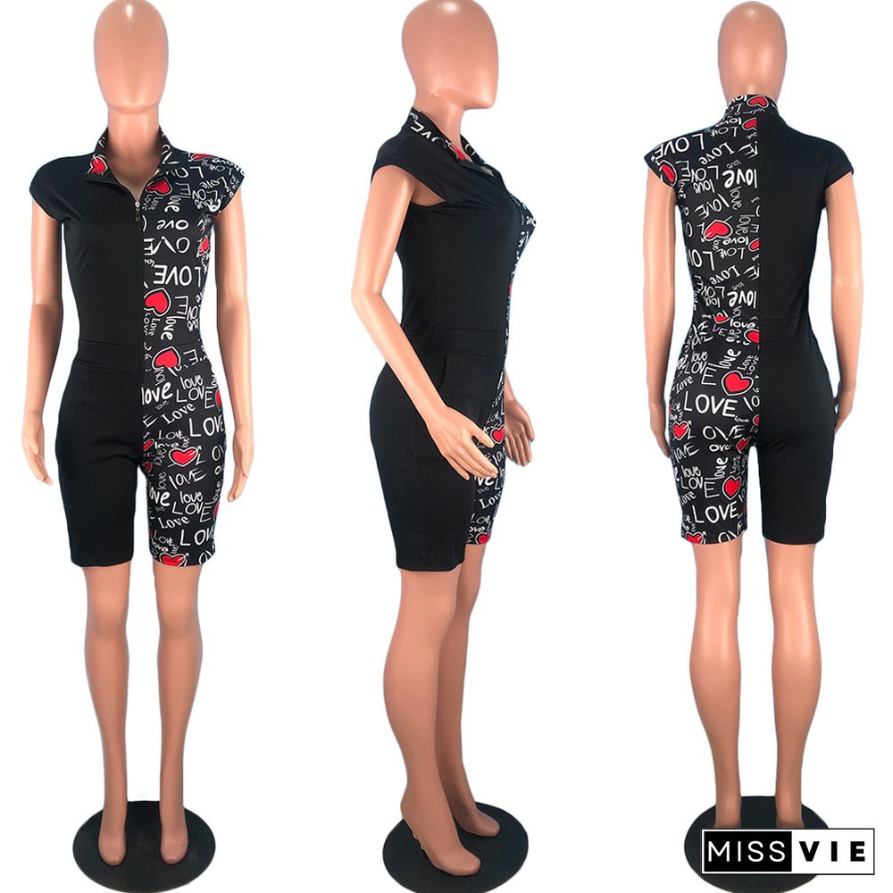 Fashion Printed Zipper Bodycon Rompers