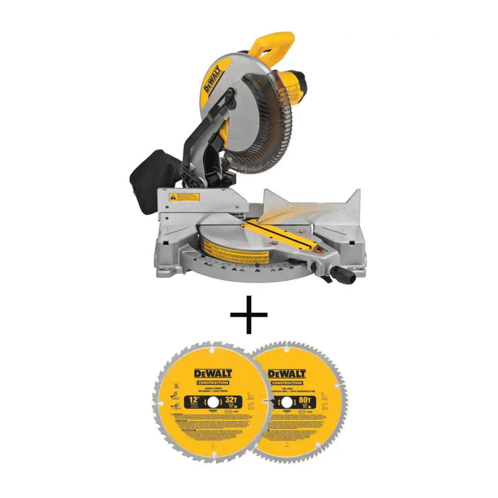 Dewalt 15 Amp Corded 12 in. Single Bevel Compound Miter Saw with 12 in. Miter Saw Blade 32-Teeth and 80-Teeth (2-Pack)