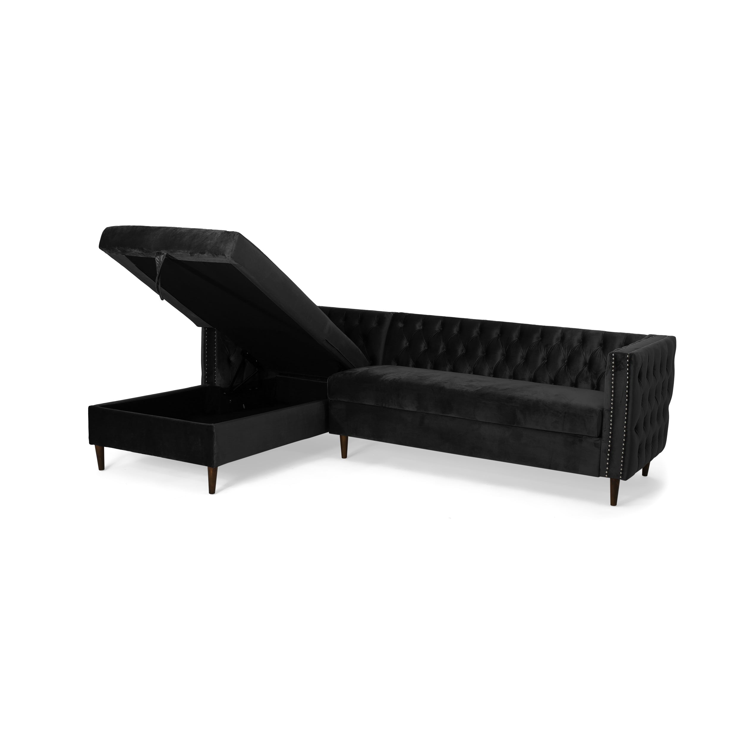 Jephthah Contemporary Tufted Velvet Sectional Sofa with Storage Chaise Lounge