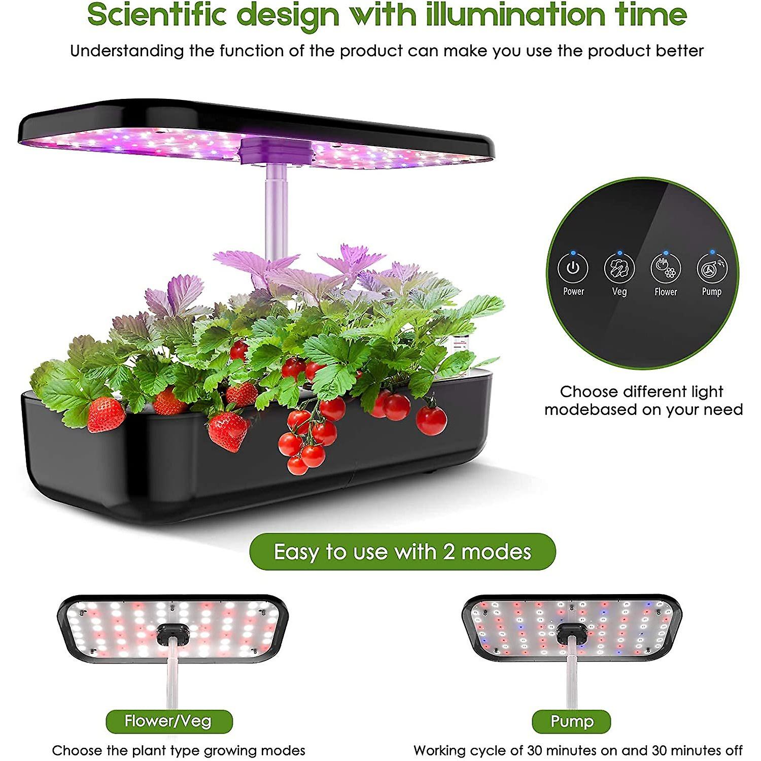 Hydroponics Growing System， 12 Pods Indoor Herb Garden Starter Kit With Led Grow Light， Smart Germination Kit Garden Planter For Family Home Kitchen W