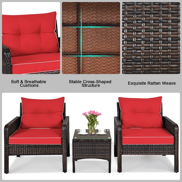 Tangkula 3pcs Outdoor Patio Rattan Wicker Conversation Set W cushions