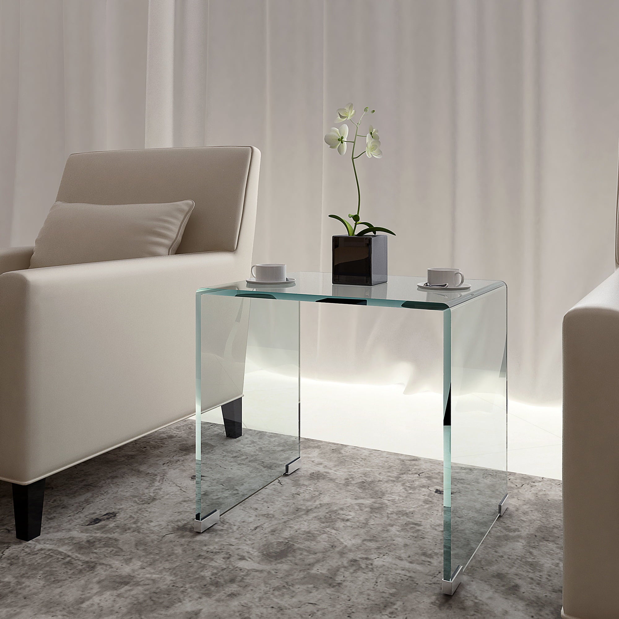 Holaki Whole Tempered Rectangle Glass Coffee Table Clear End Table Transparent Side Table