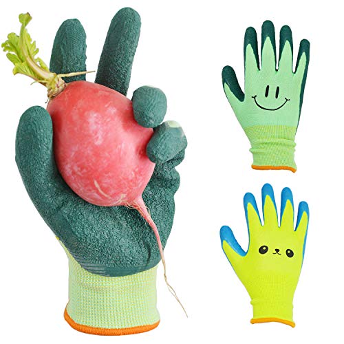 GLOSAV Kids Gardening Gloves for Ages 2-12 Toddlers, Youth, Girls, Boys, Children Garden Gloves for Yard Work (Size 3 for 5, 6 Year Old)