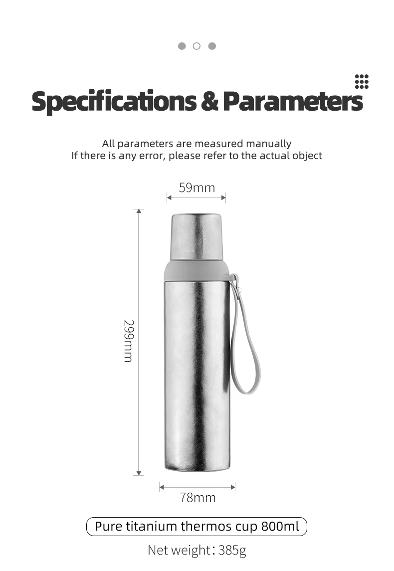 Titanium Flasks Vacuum Thermos Double Wall Customize wide mouth 800ml /27oz Insulated Water Bottles for travel accessories