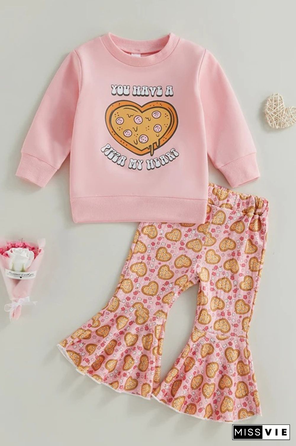 Pink Heart Top and Flare Pants 2PCS Set