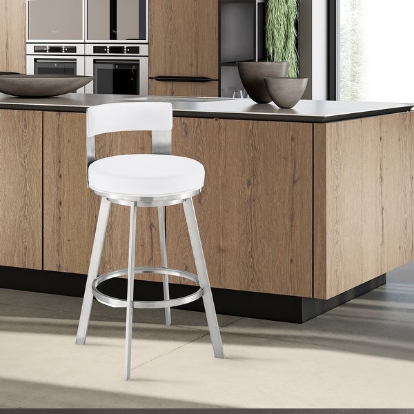 Lynof Modern Swivel Counter/Bar Stool in Faux Leather and Metal