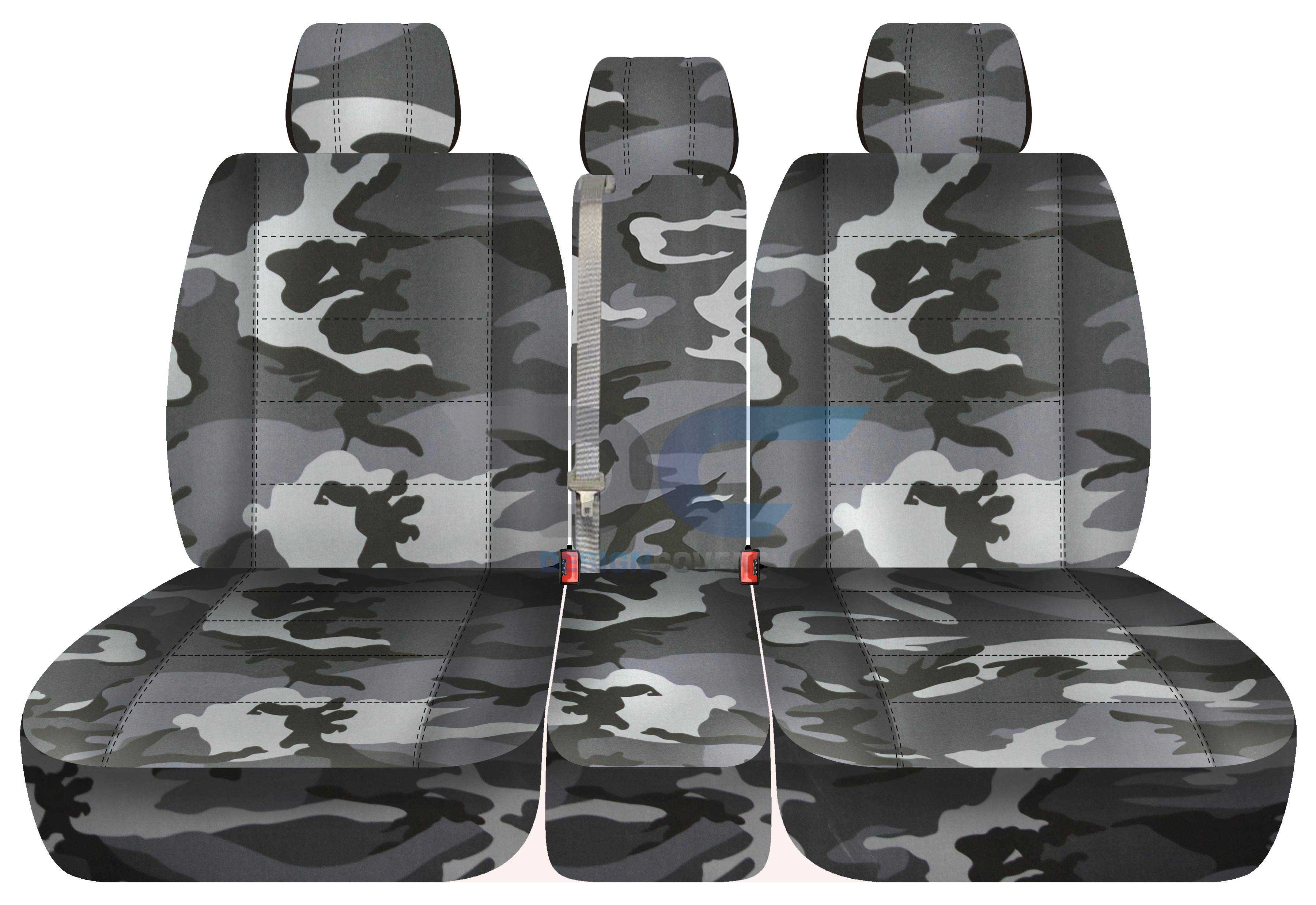 T167-Designcovers Compatible with 2011-2014 Ford F-150 Camouflage Truck Seat Covers (Front 40/20/40 Split Bench) w 3 Headrests， Opening Console:Gray Camo