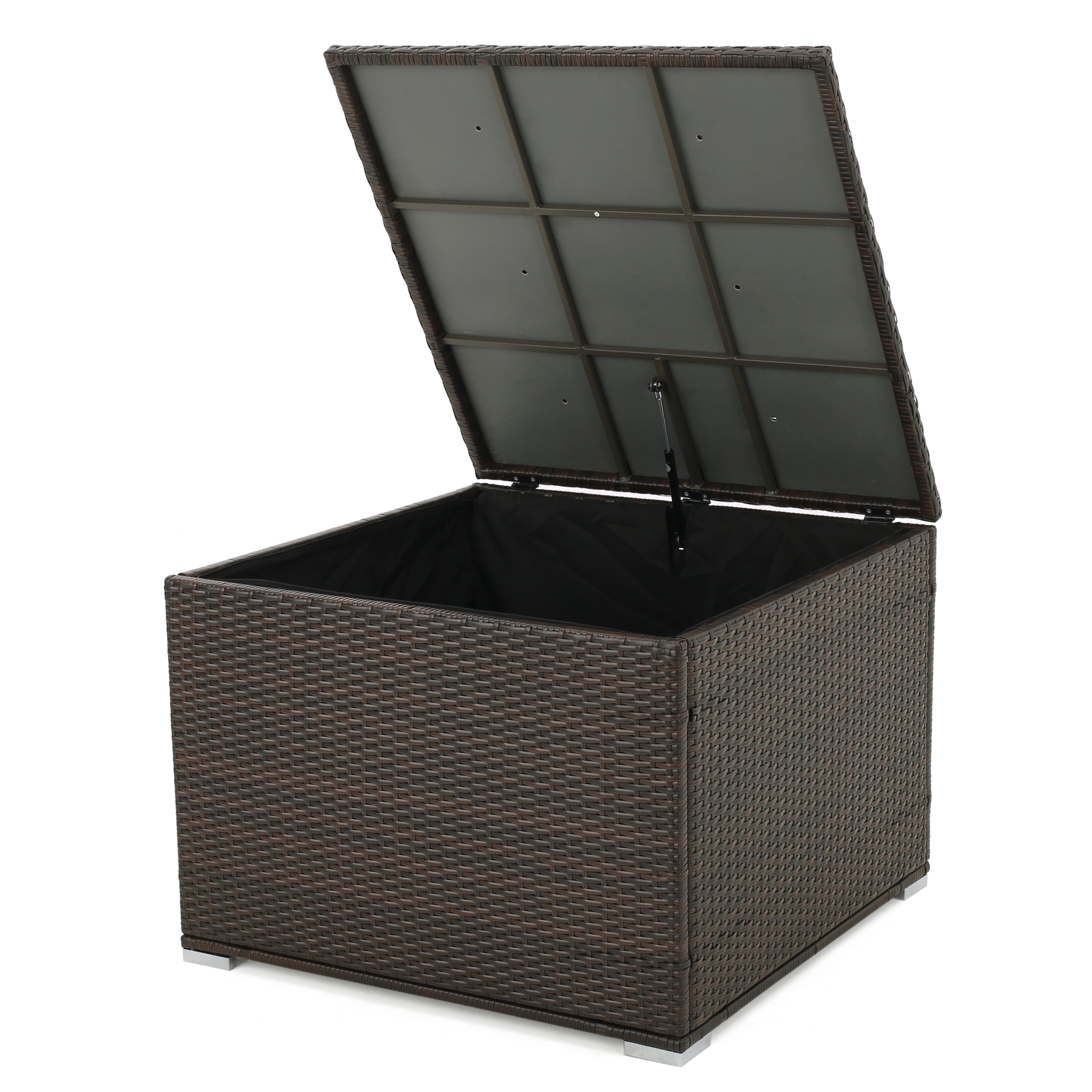 San Louis Obispo Outdoor Square Multi-Brown Wicker Storage Box w/ Zipped Lining