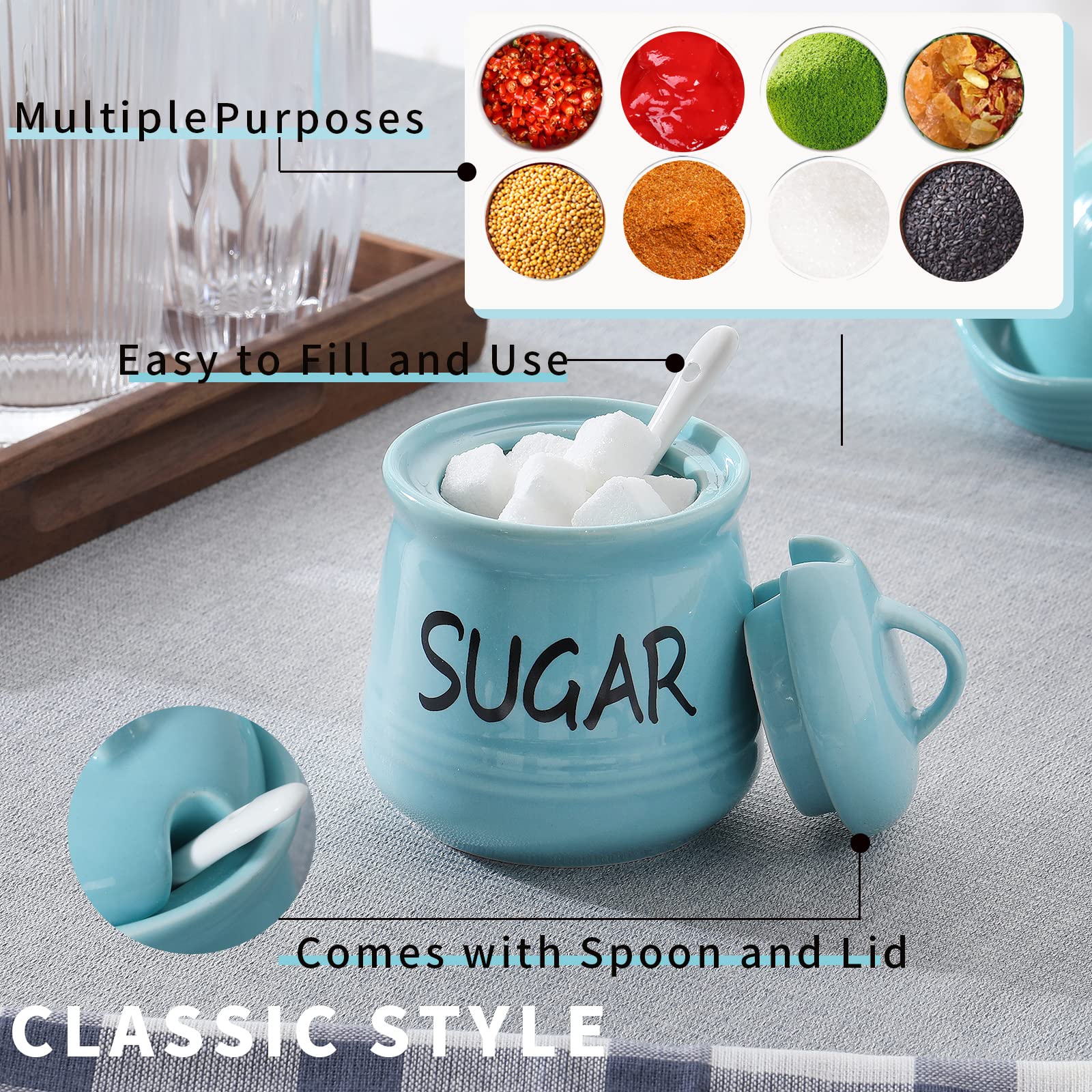 HAOTOP Porcelain Sugar Bowl with Lid and Spoon 12oz (Turquoise)