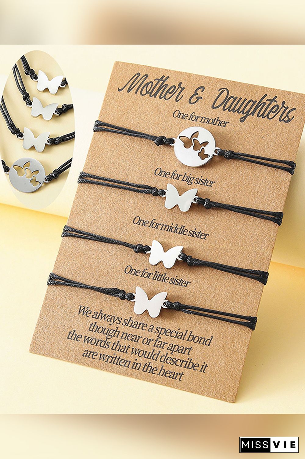 Hollow Butterfly Mother's Day Parent-Child Card Braided Bracelet Wholesale MOQ 5pcs