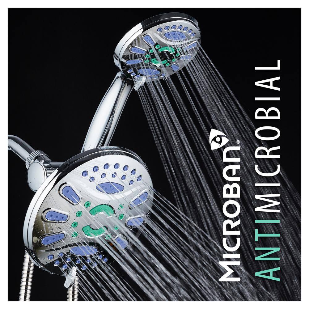 Aquastar Antimicrobial 48-Spray 7 in. High Pressure 3-Way Dual Rain Shower Head and Handheld Shower Head Combo in Chrome 6750