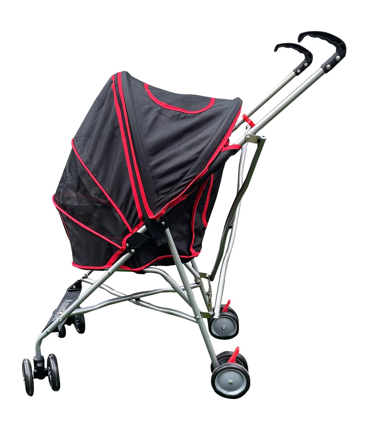 Pet Stroller - Lightweight Foldable Stroller For Travel With Mesh Viewing Window - Water-Proof And Stain-Proof - Dog Stroller/Cat Stroller With Backside Storage - Black/Red