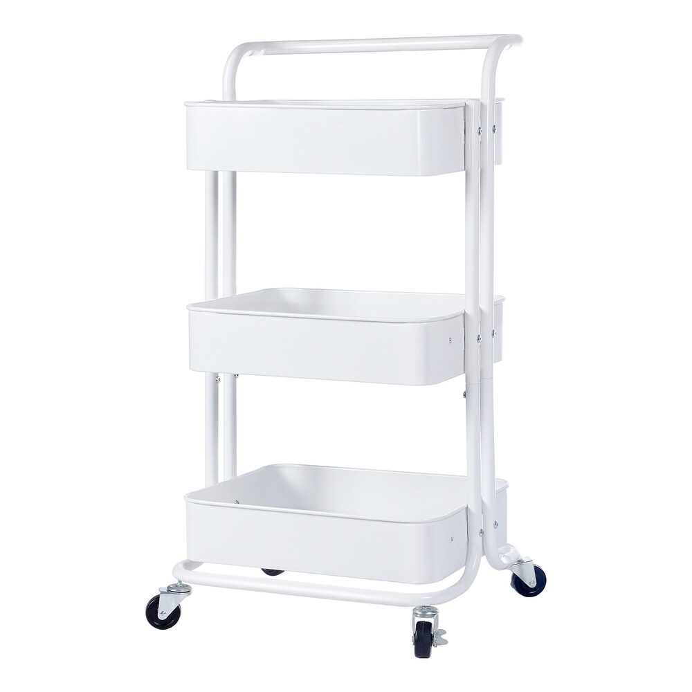 3 Tier Rolling Storage Utility Cart with Wheels and Handle  Multi Functional Storage Trolley for Office School Kitchen