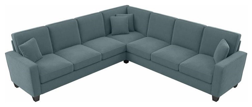 Pemberly Row 110W L Shaped Sectional Couch in Turkish Blue Herringbone Fabric   Transitional   Sectional Sofas   by Homesquare  Houzz