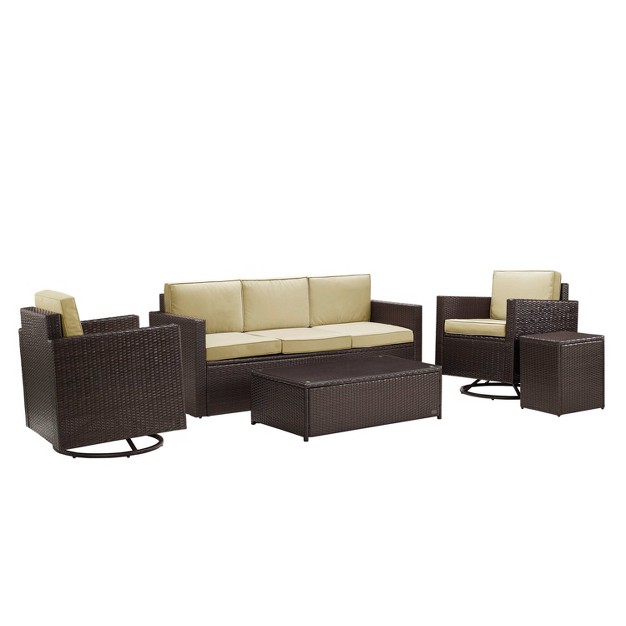 Palm Harbor 5pc All weather Wicker Patio Sofa Conversation Set W swivel Chairs Crosley