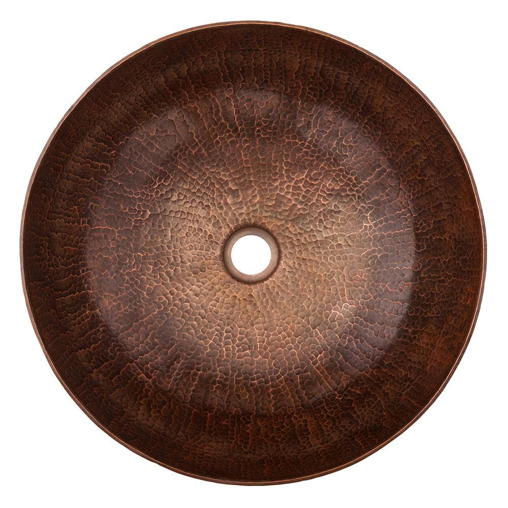 Premier Copper Products Large Round Hammered Copper Vessel Sink in Oil Rubbed Bronze VR17BDB