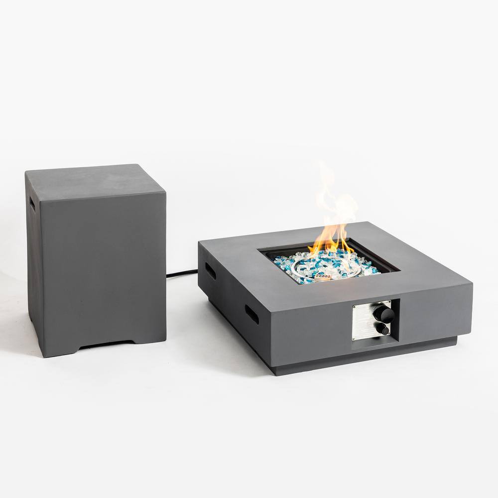 Cesicia 27.6 in. Gray Concrete Square Outdoor Gas Fire Pit Table with Propane Tank Cover jinxFirePit016