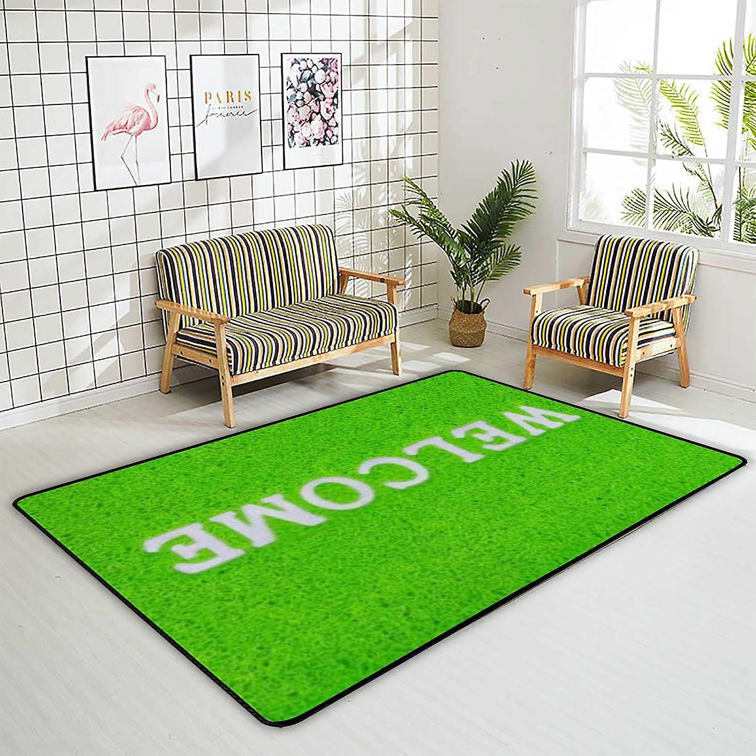 Soft Area Rugs Welcome On Green Floor Carpet Mat For Kids Playing Room Hardwood Floor Living Room 63x48in