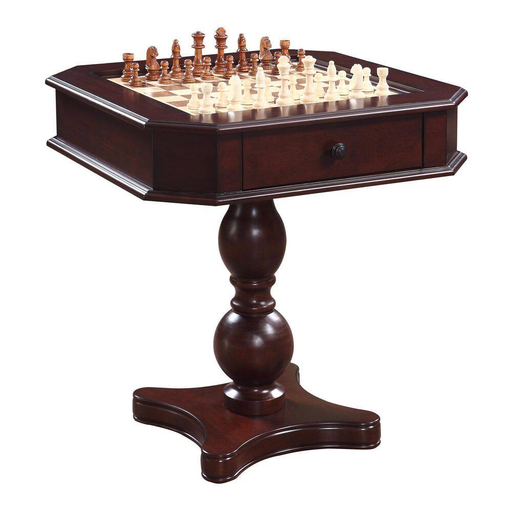 Hathaway Mahogany Fortress Chess Checkers  Backgammon Pedestal Game Table  Chairs Set BG2995