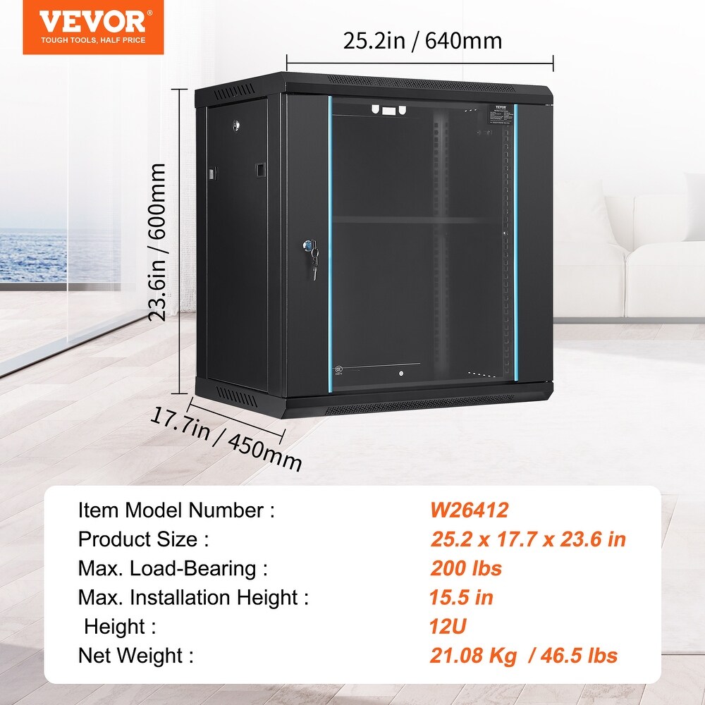 VEVOR Wall Mount Network 15.5'' Deep Server Cabinet Server Rack Cabinet Enclosure